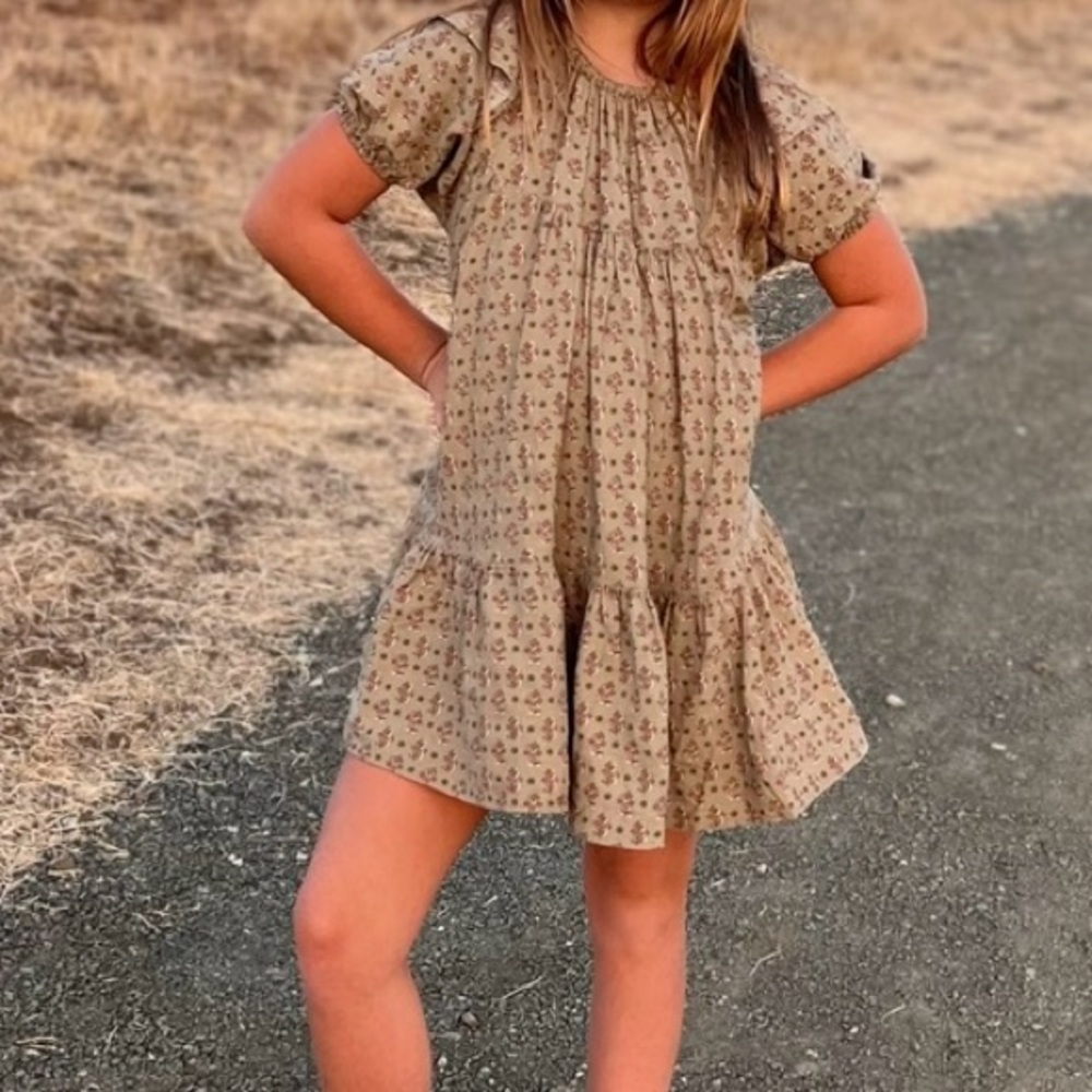 Rylee + Cru Tan Brown Smocked Puff Sleeve Sundress